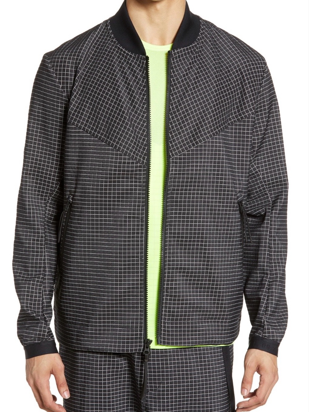 Brand New Nike Men's Black Grid Bomber Jacket - New With Tag-SM